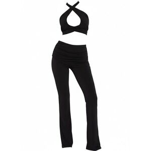 Set 2 Piece Halter Cross Keyhole Crop Top and Flare Pants Sz XL Fashion Nova